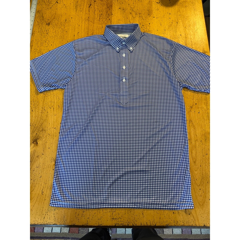 Collars & Co.Dress Collar Polo Size Medium Blue Gingham Short Sleeve Performance